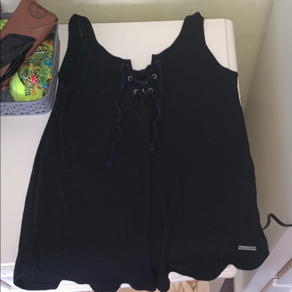 black lace up tank top